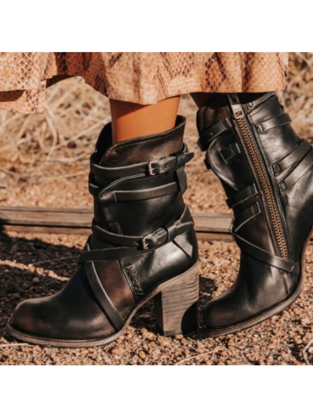 Bakers Black Leather Buckle Strap Ankle Boots